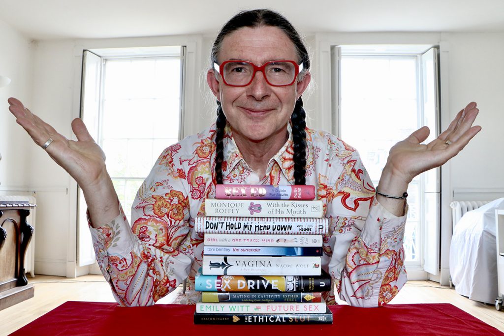 Tony Pletts can we write about this men sex and feelings publicity shoot with a stack of erotic memoirs written by women